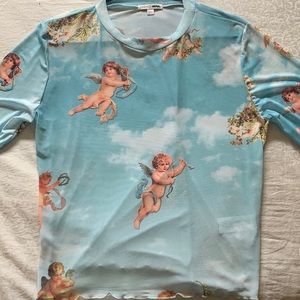 Fashion Nova, large, blue mesh top